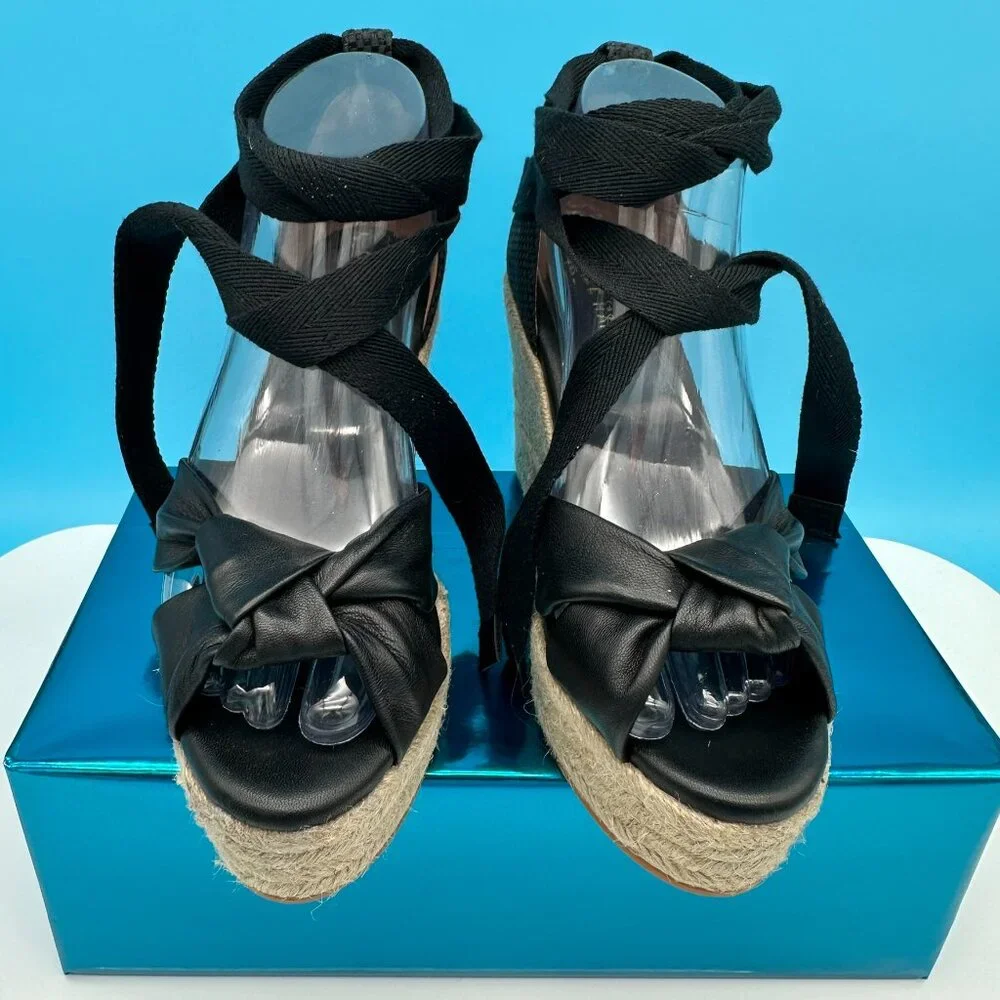Cole Hann Women's Cloudfeel Hampton Wedge Strappy Sandal Shoes,‎ Size 7.5, Black